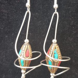 UNIQUE Vortex Twin Earrings, Tibetan beads, Beautiful, hand crafted, drop earrings.